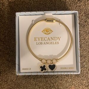 Eye Candy Gold Bracelet with Heart and Clover Charms